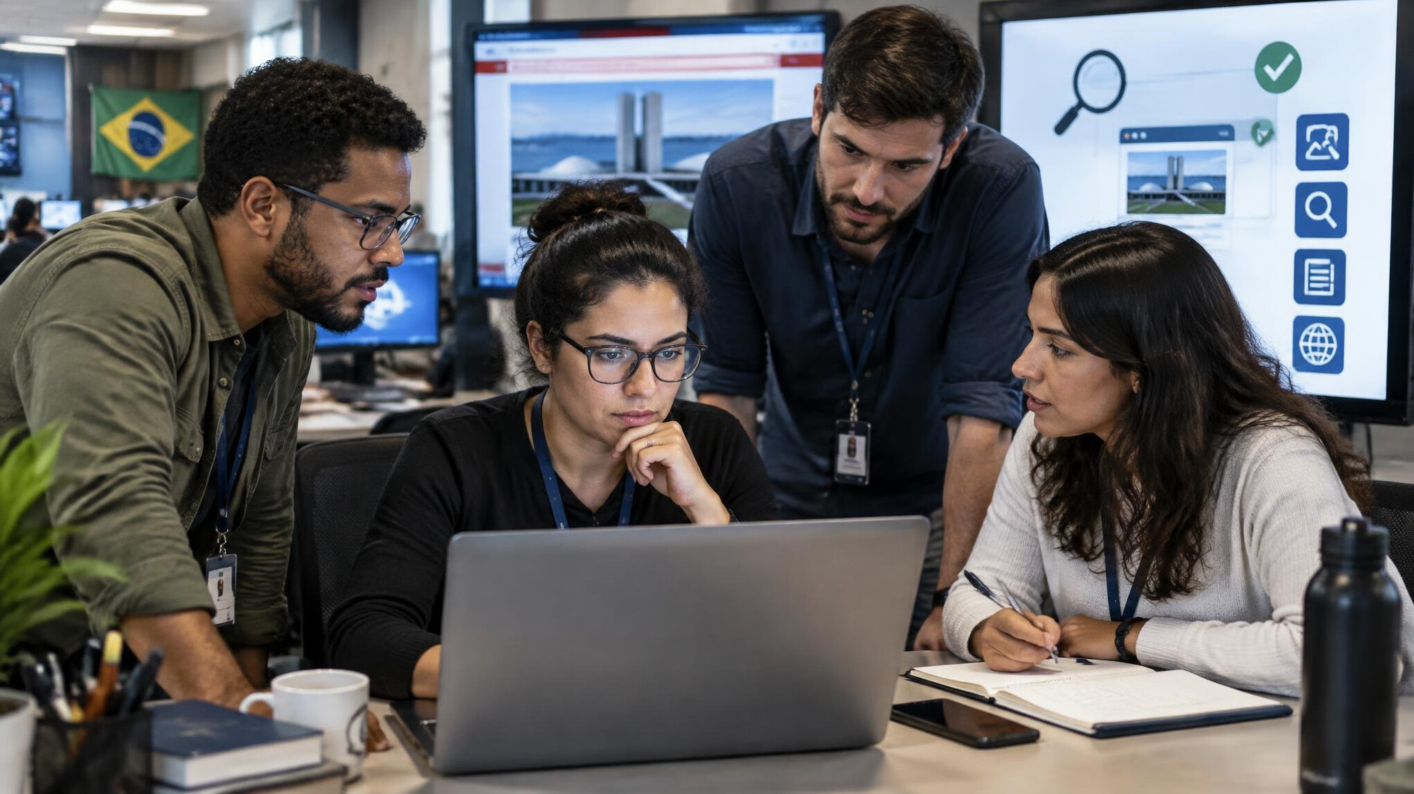 journalist checking facts on computer