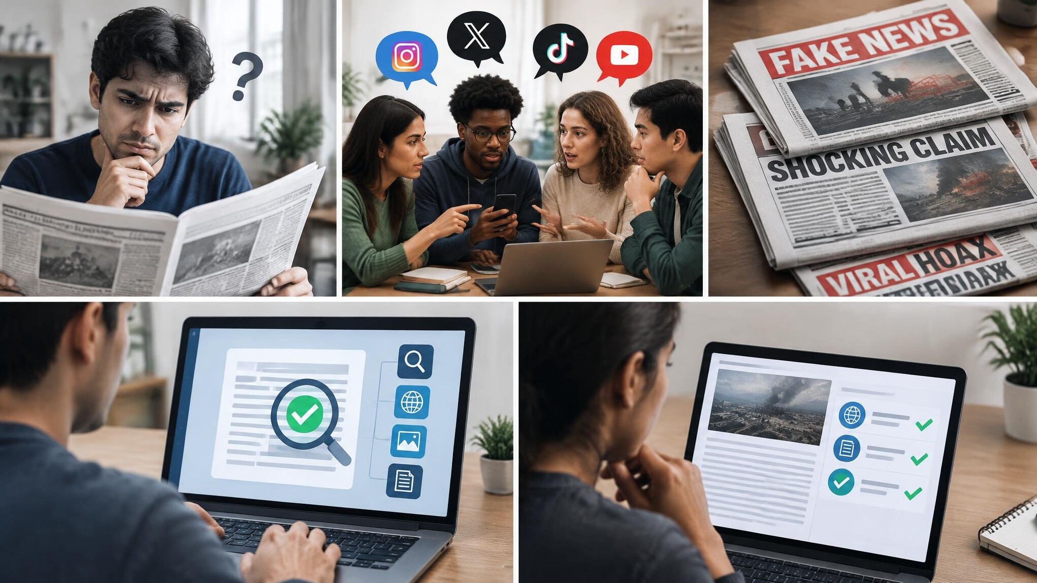 person reading newspaper with doubt