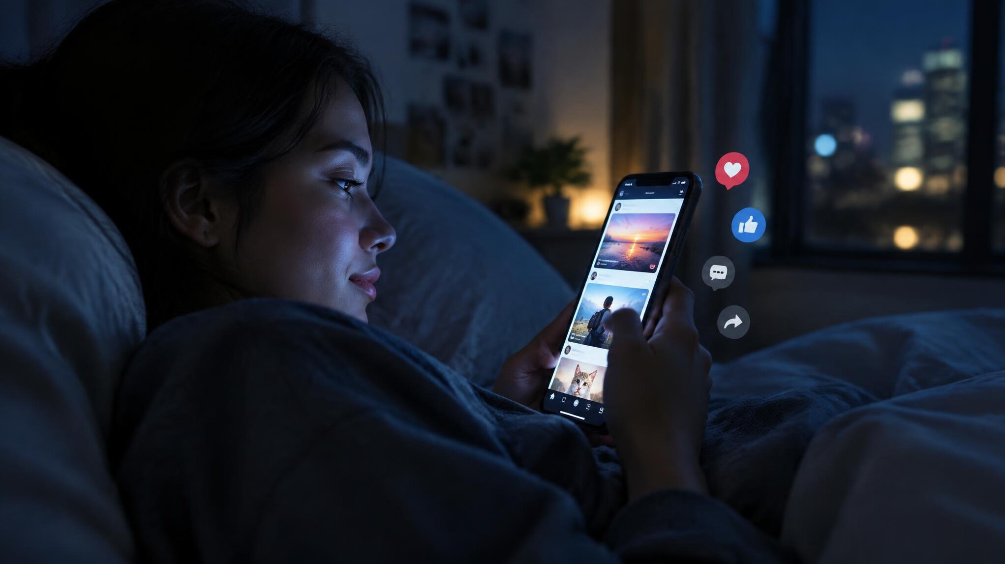 person using smartphone at night