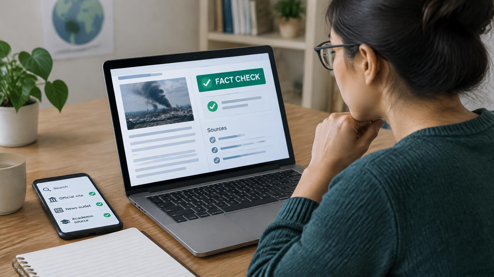 person verifying news online